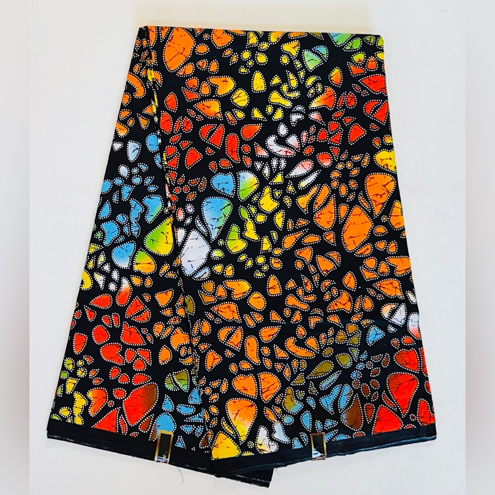 African Print Fabric/ Ankara - Orange, Blue, Yellow, Green 'Miu’, 6 YARDS